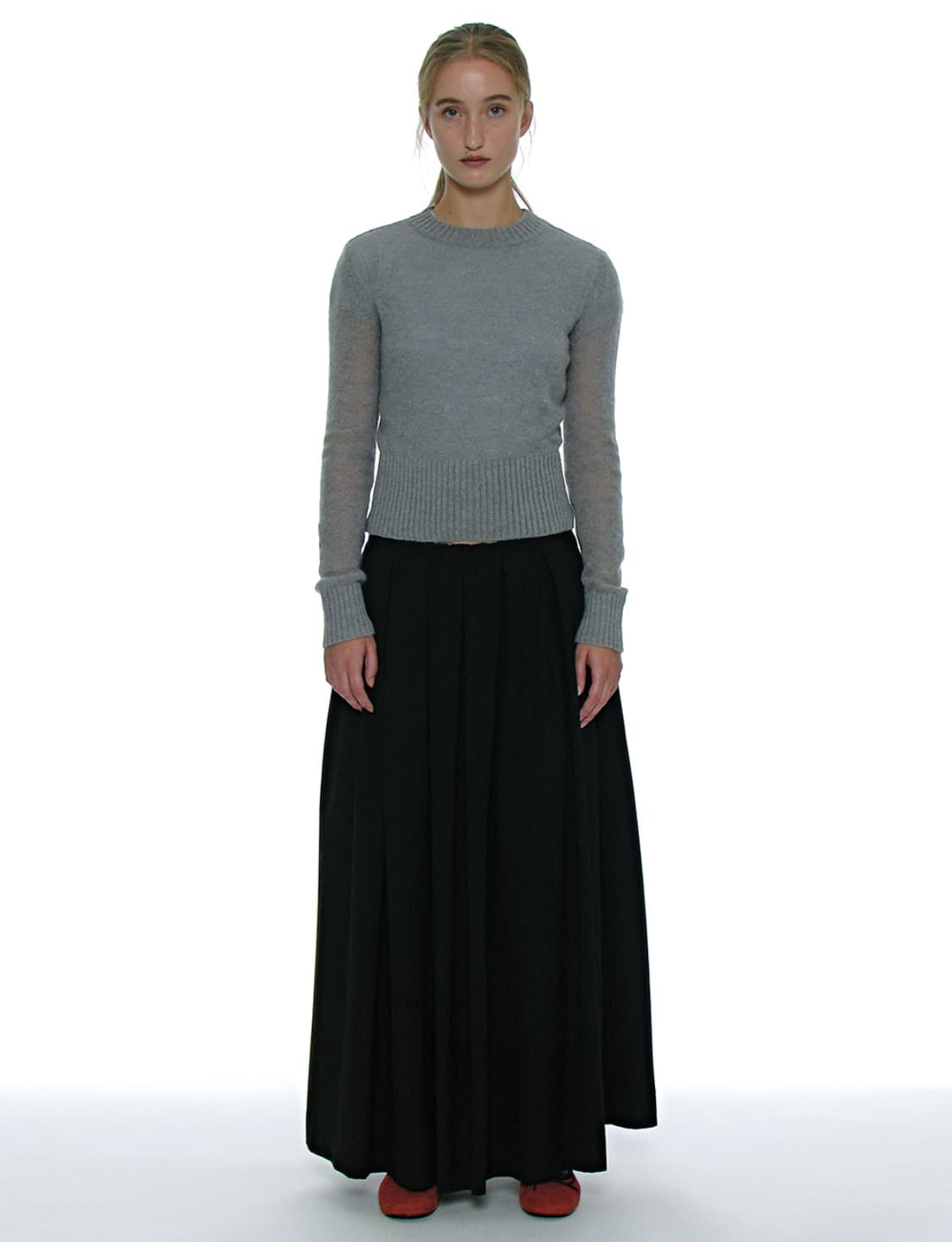 CUT OFF GATHERING PLEATS MAXI SKIRT_M 상품이미지3