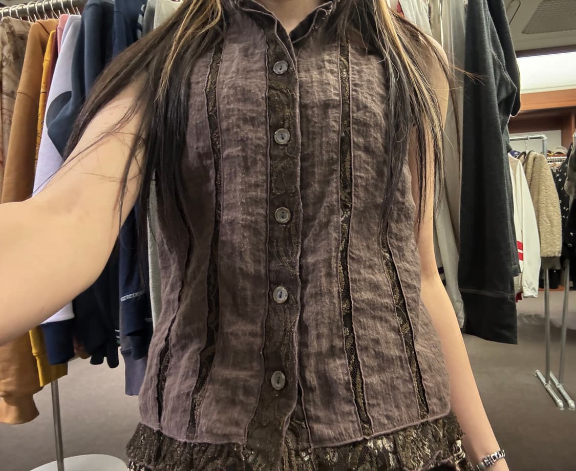 M)Japanese vintage 여성 레이스 디테일 셔츠 블라우스 상품이미지2