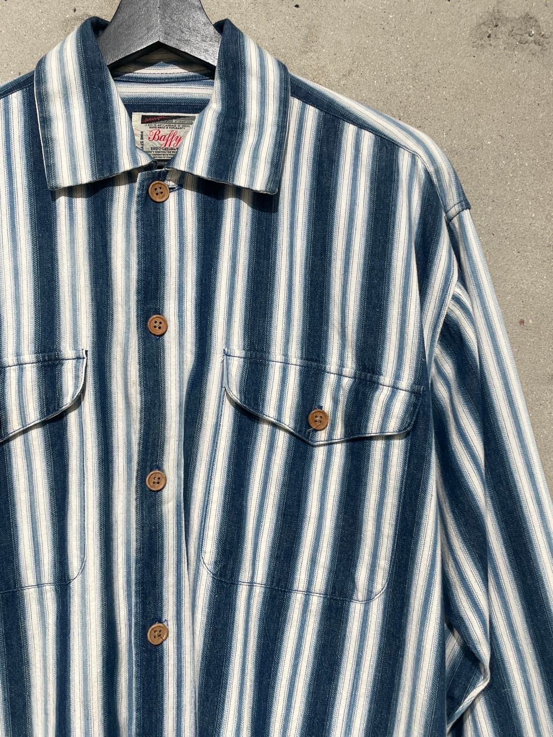 재패니즈 빈티지 블루 스트라이프 트윈 포켓 셔츠 상품이미지3
