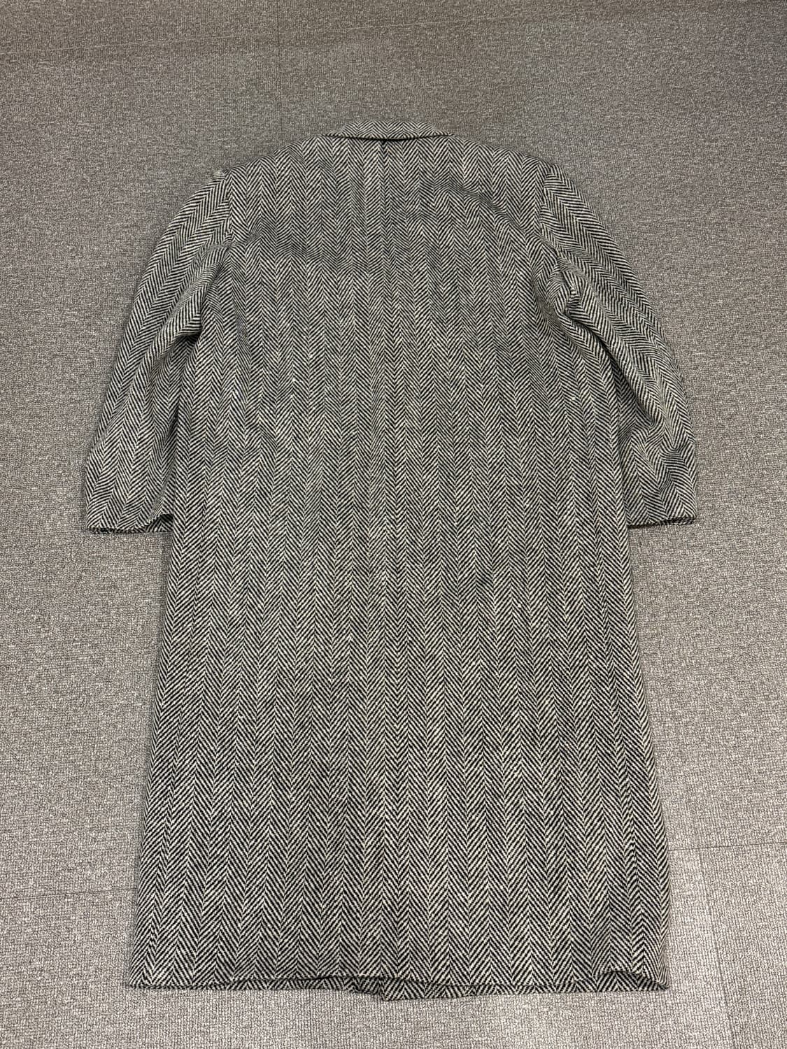 재패니즈 빈티지 헤링본 울 오버패드 롱 코트 L 상품이미지3