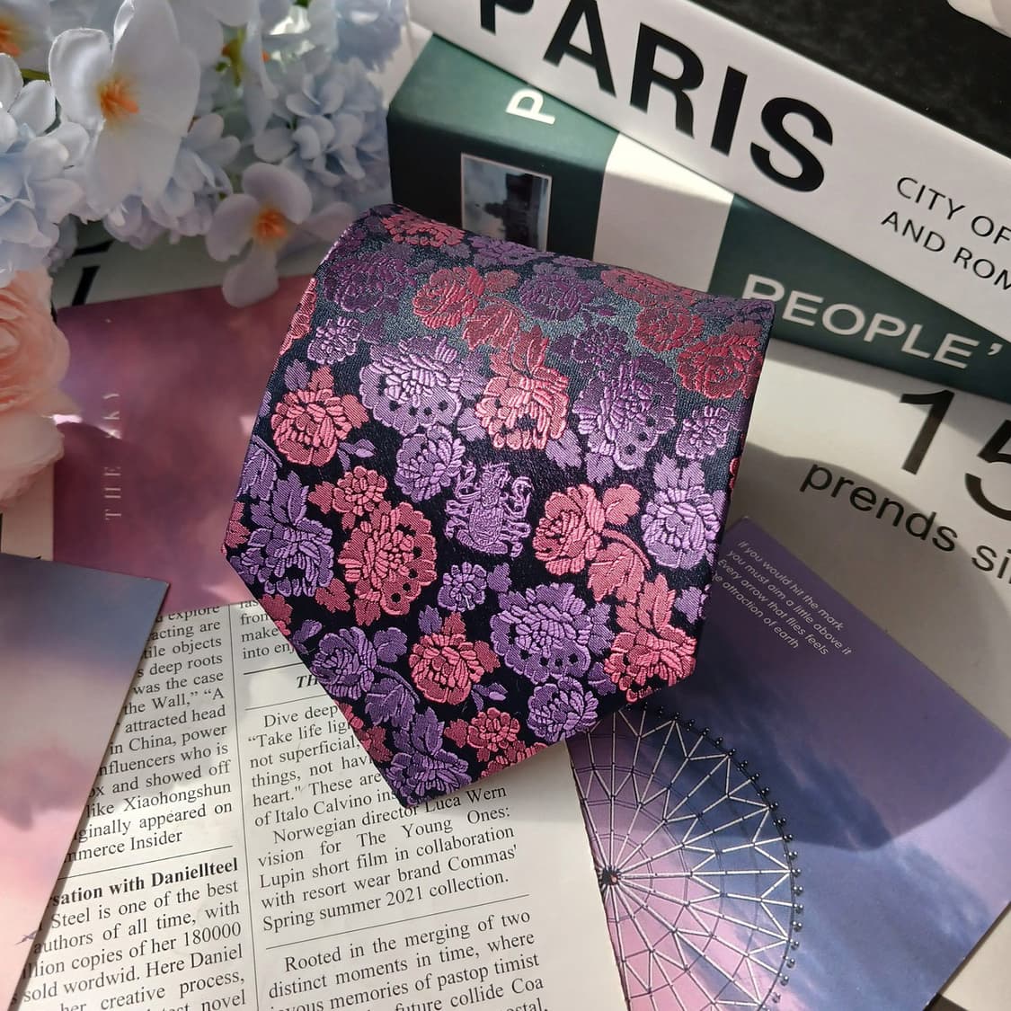 아쿠아스큐텀 실크 퍼플 플라워 자카드 넥타이 9.5cm S등급 G10
 상품이미지4