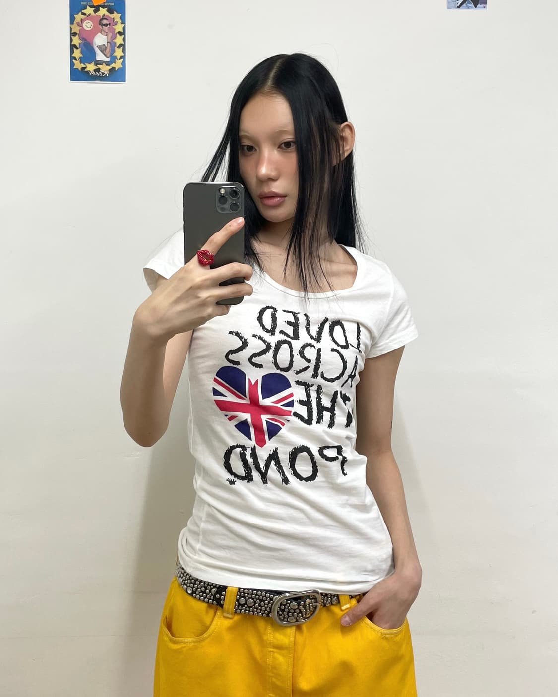 Heart American flag lettering white T-sh 상품이미지1