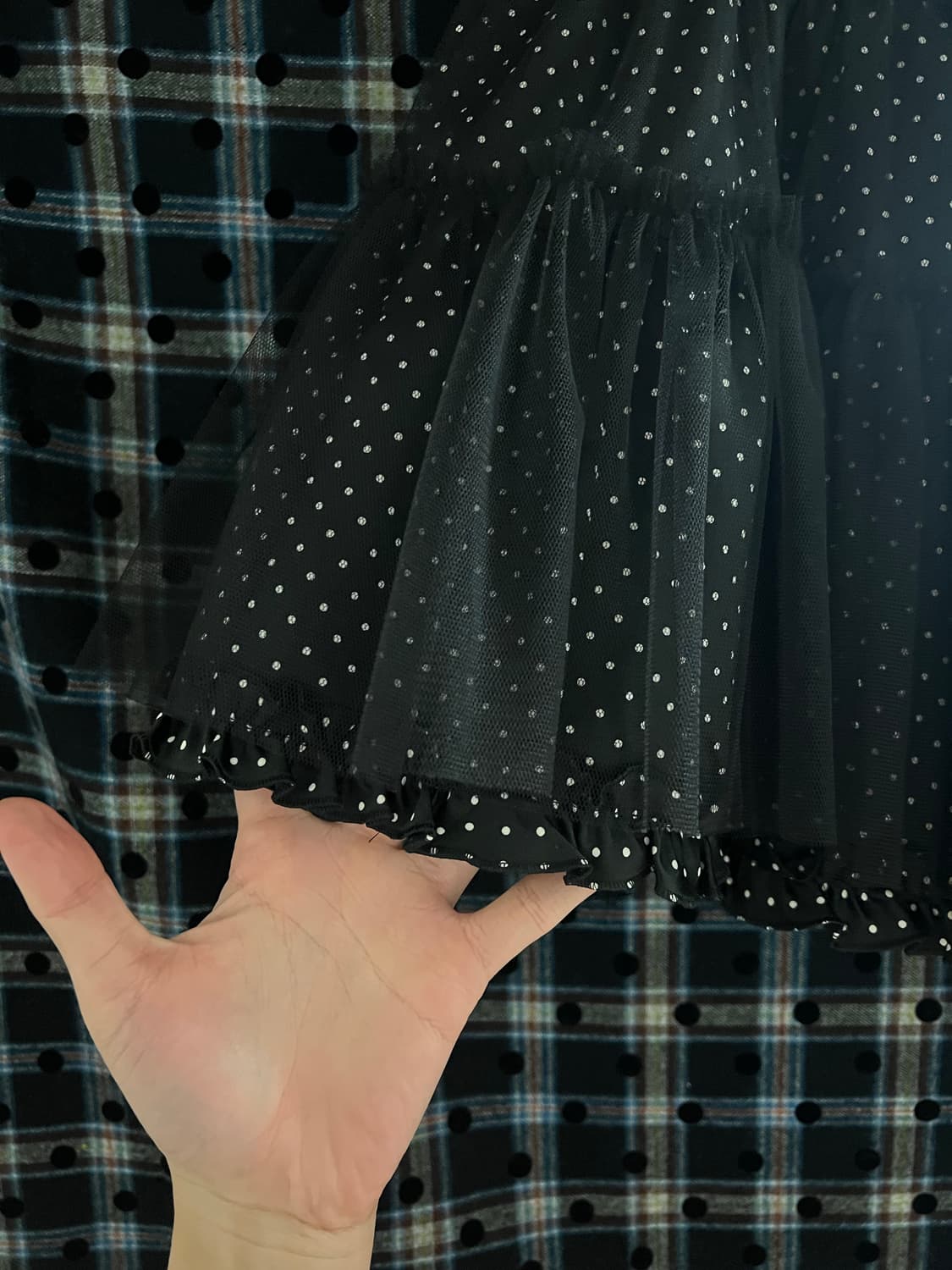 도트 망사 레이어드 프릴스커트 상품이미지2