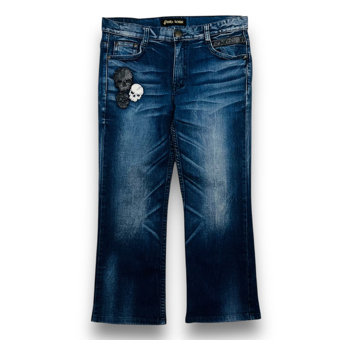 펑크 Pasta Denim 스켈레톤 핸드 아트 데님 팬츠 상품이미지4