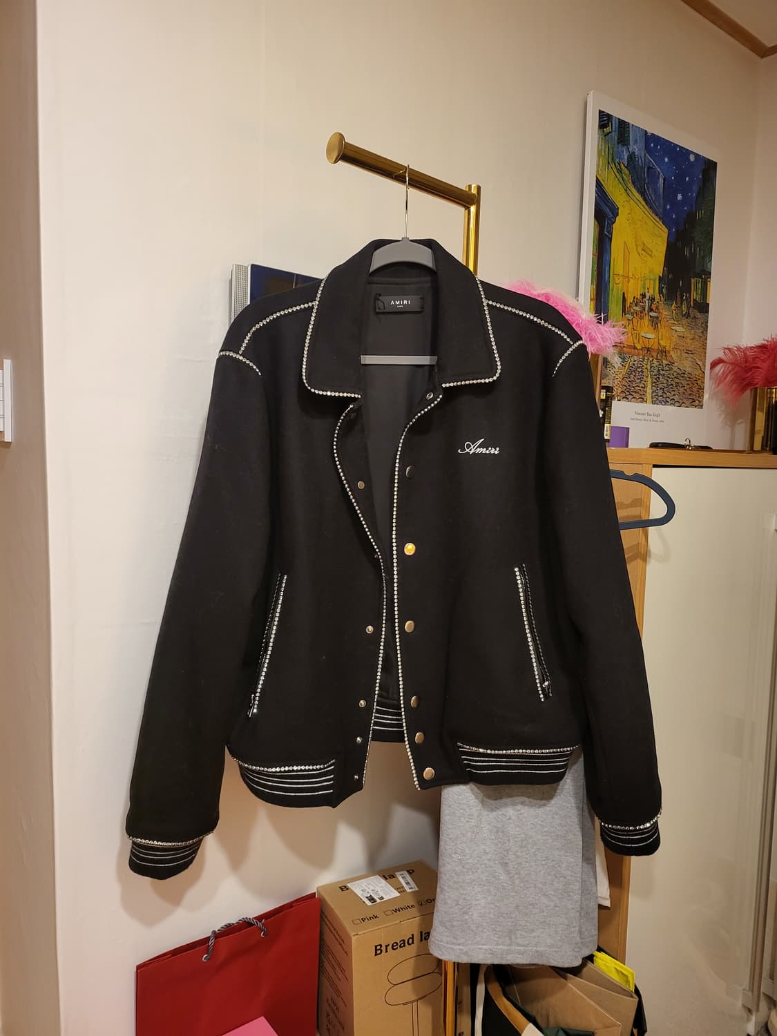 아미리(AMIRI) 천사 크리스탈 울 블렌드 봄버 자켓 바시티자켓 상품이미지1