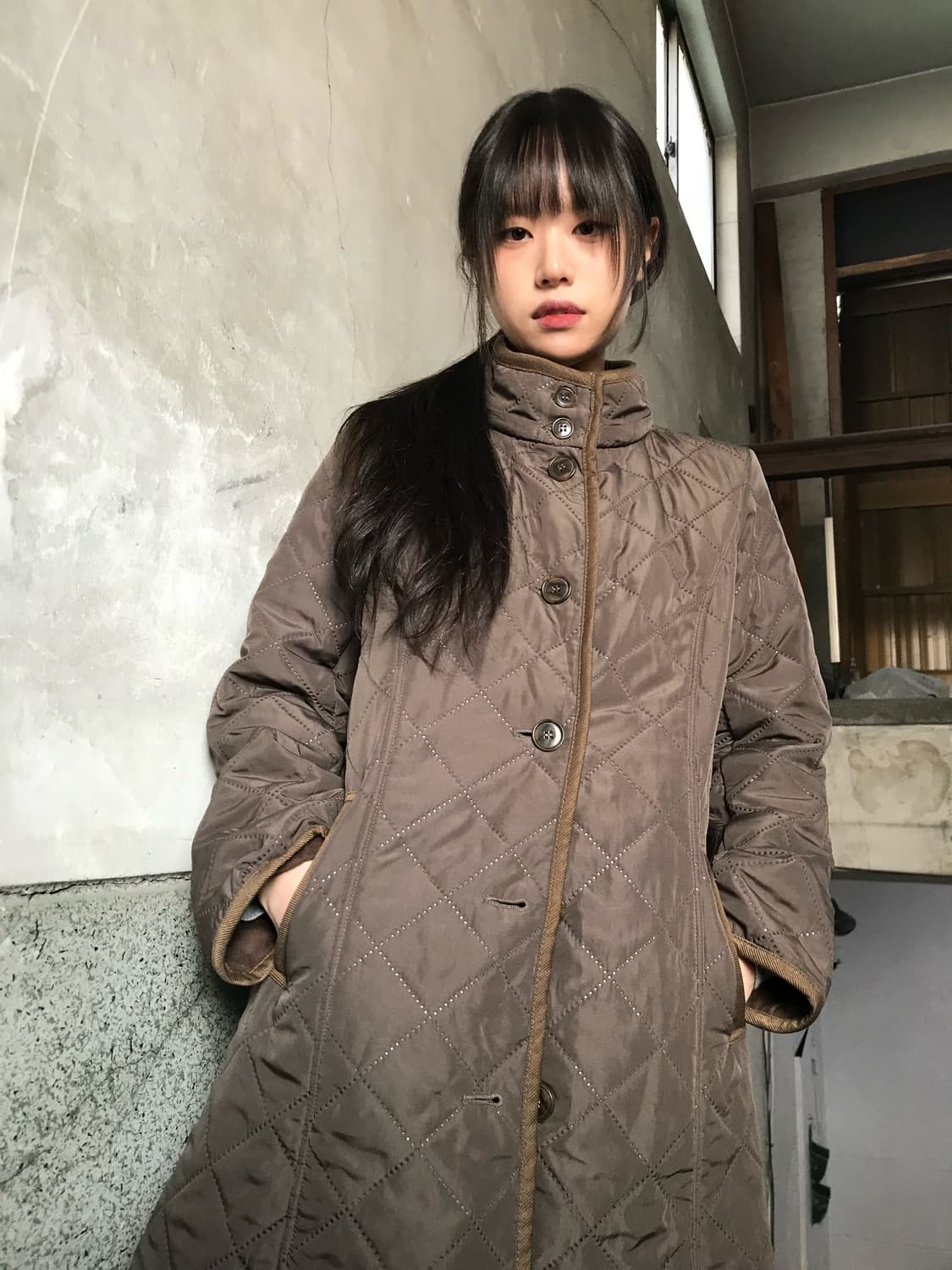 다이아몬드 스티치 패딩 코트 상품이미지1