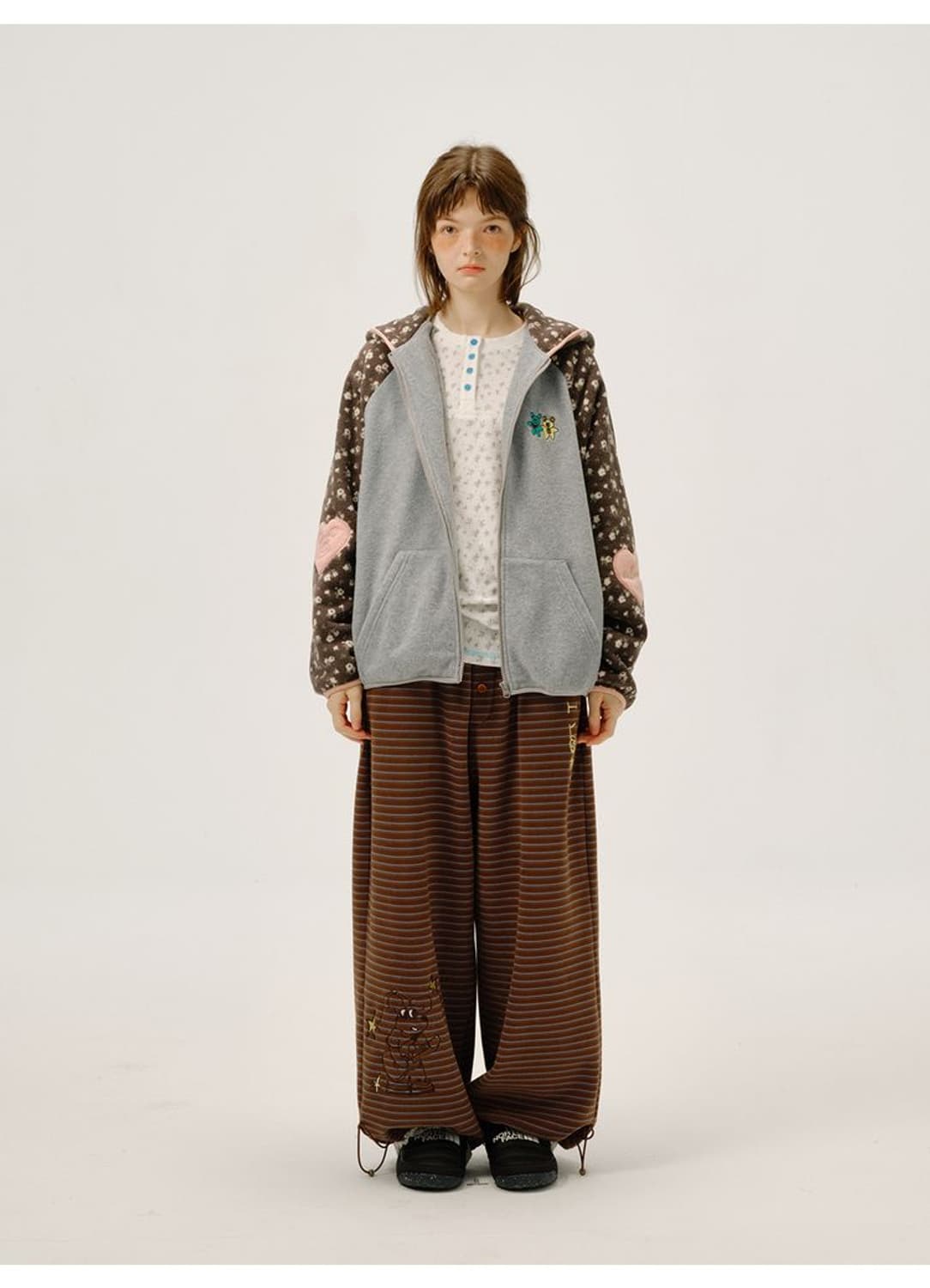 [ODD MAKER]Floral Bear Fleece Zip Hoodie 상품이미지1