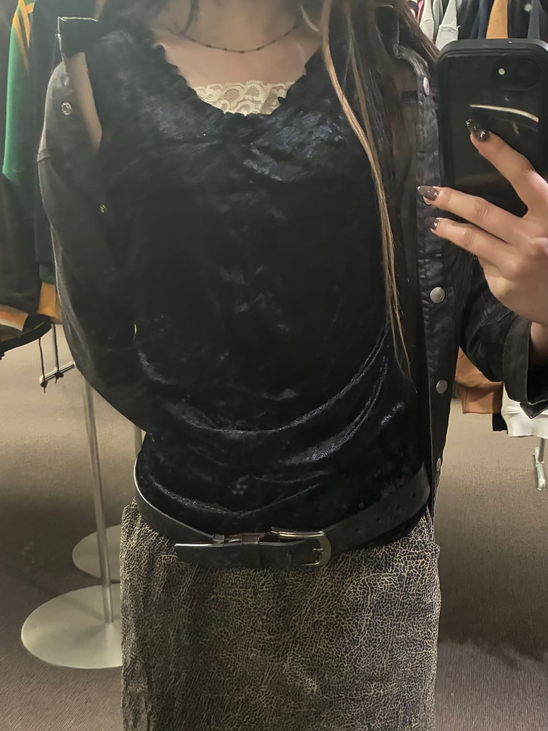 L)Japanese vintage 여성 벨벳 프릴 나시 상품이미지1