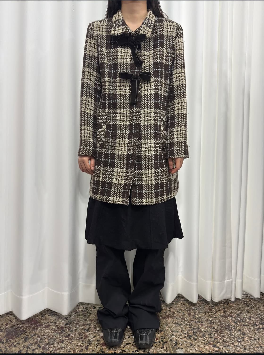 check ribbon wool coat 상품이미지2