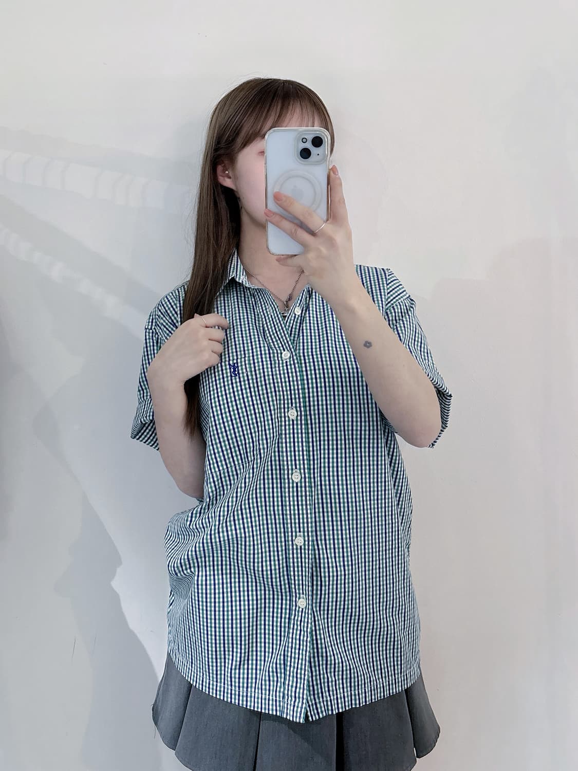 YSL 90’s 스몰로고 체크 반팔 셔츠 상품이미지1