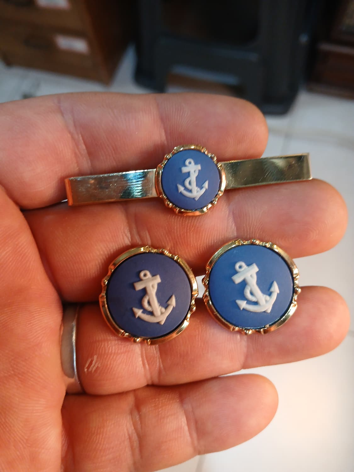 영국 스트래튼 앵커 넥타이핀 & 커프스 세트 상품이미지1