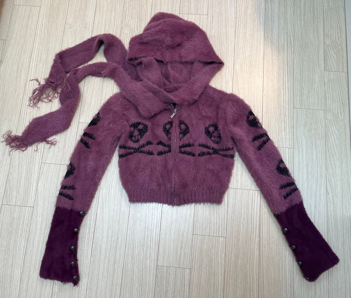 해골 니트 크롭 후드집업  상품이미지1