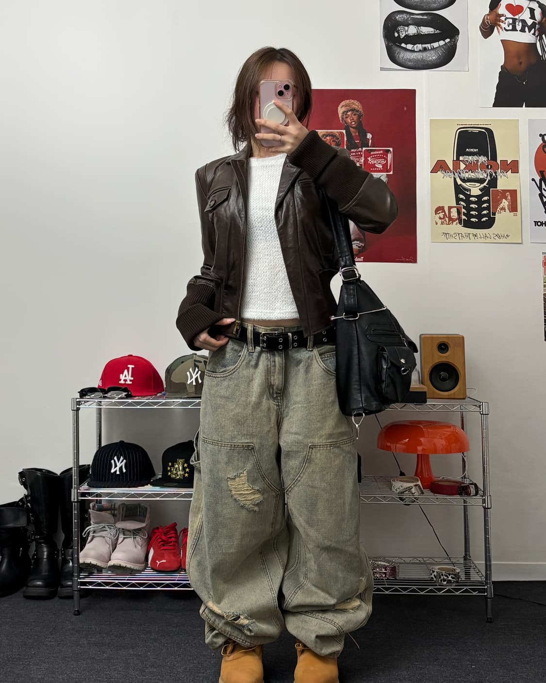 올드 빈티지 브라운 레더 바이커 자켓 상품이미지4