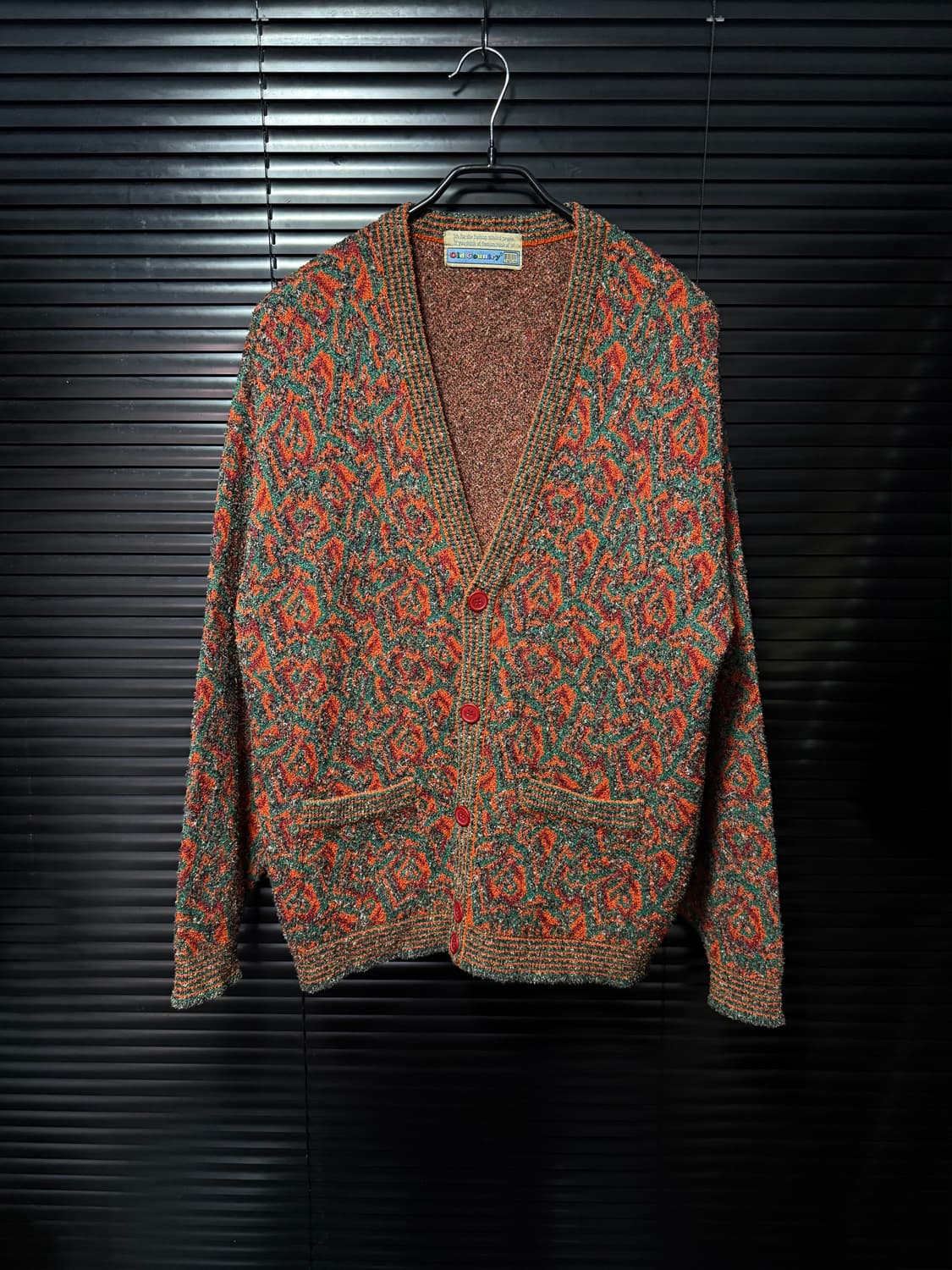 올드 컨트리 주황 오렌지 레드 당근 패턴 브이넥 니트 루즈 가디건 에스닉 상품이미지2