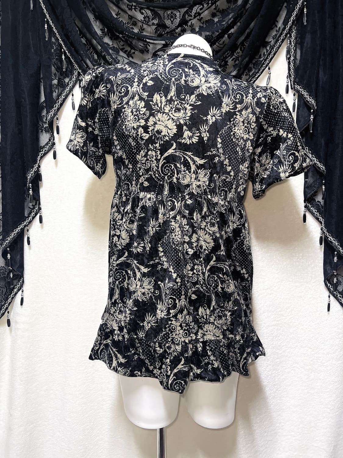 오리엔탈 페어리그런지 빈티지 플라워패턴 벨벳 로브가디건 핀터 고딕 고스 상품이미지8