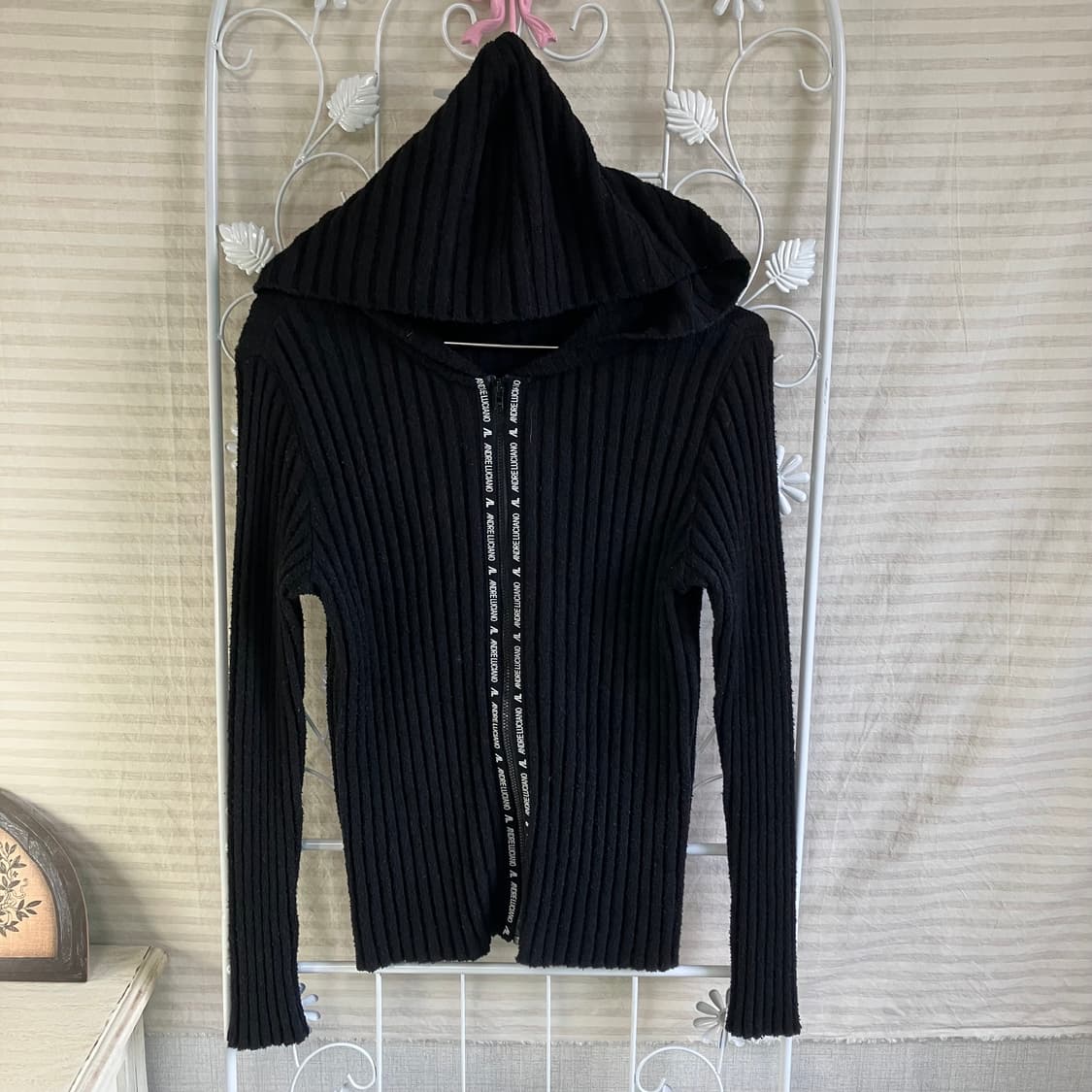 jpn vintage 블랙 슬림핏 후드 니트 집업 상품이미지7