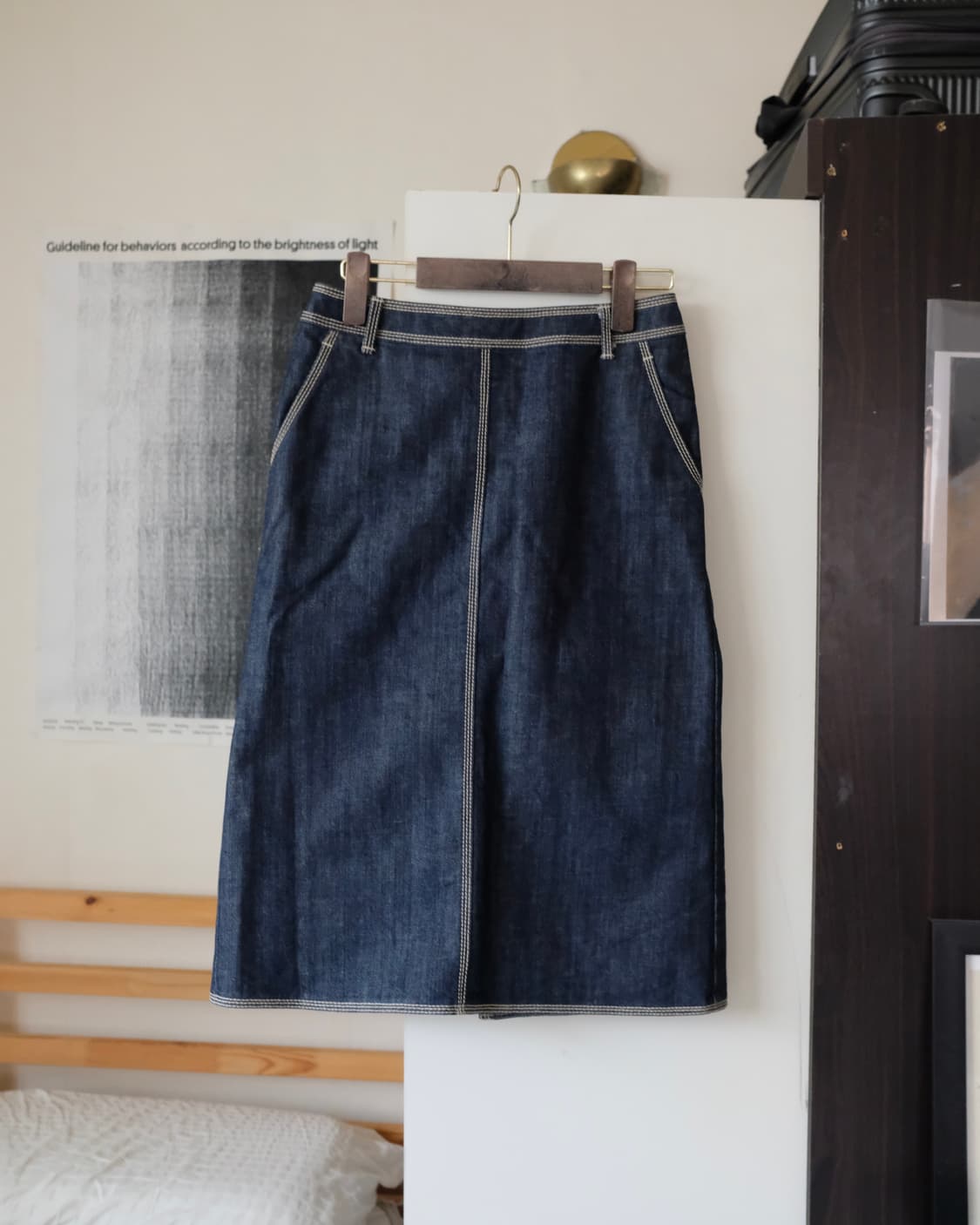 스티치 데님 미디 스커트 japanese vintage 모리걸 상품이미지1