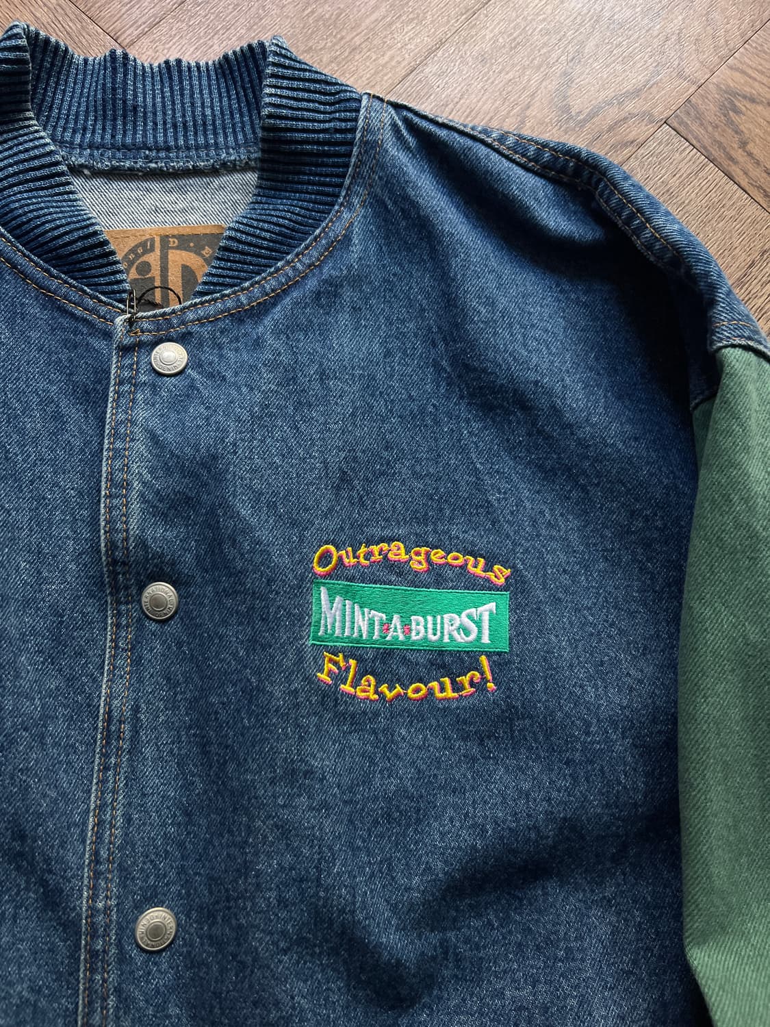 [M]USA 빈티지 MINT A BURST 데님 바시티 자켓 상품이미지3