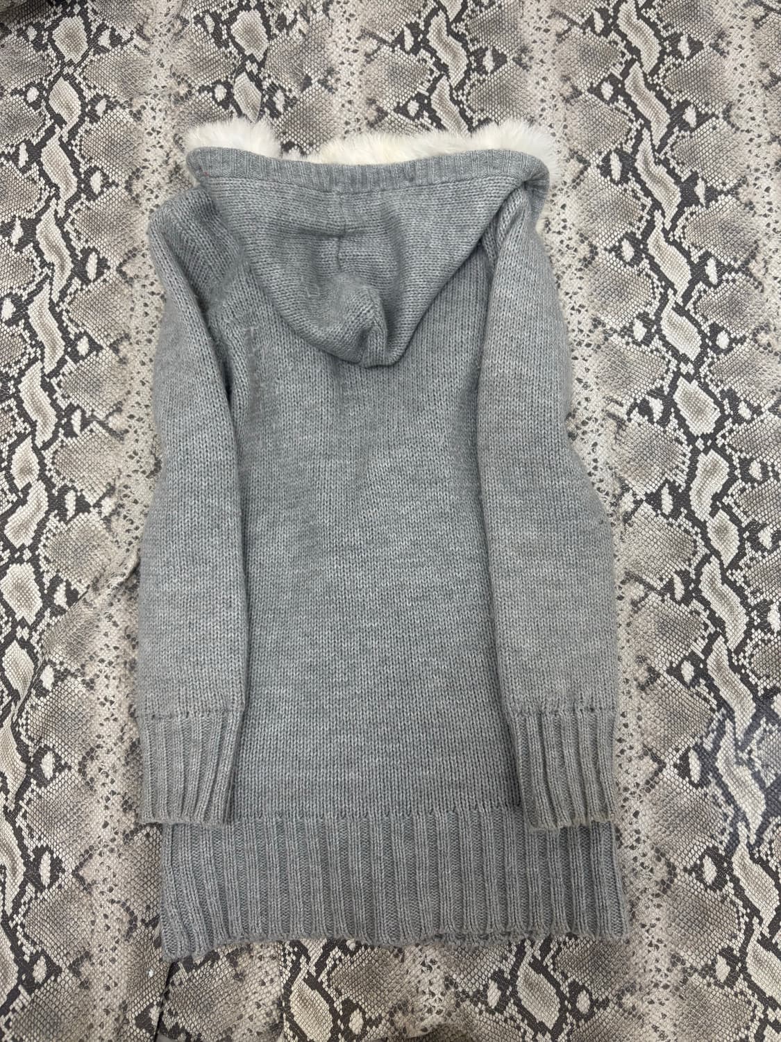 Y2K White Fur Hoodie Grey Knit Zip Up 상품이미지8
