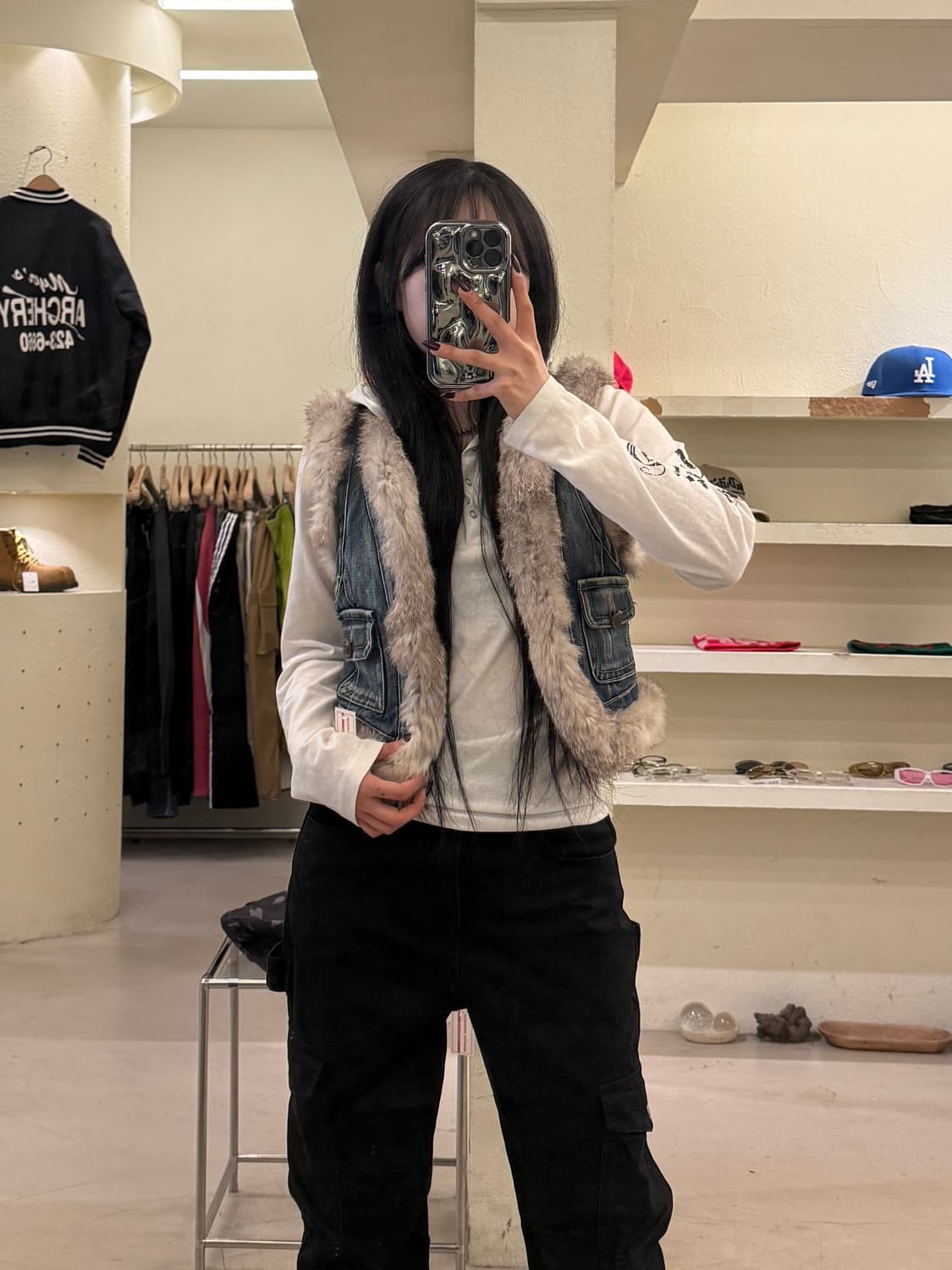 빈티지 데님 퍼 베스트 U1402 상품이미지1