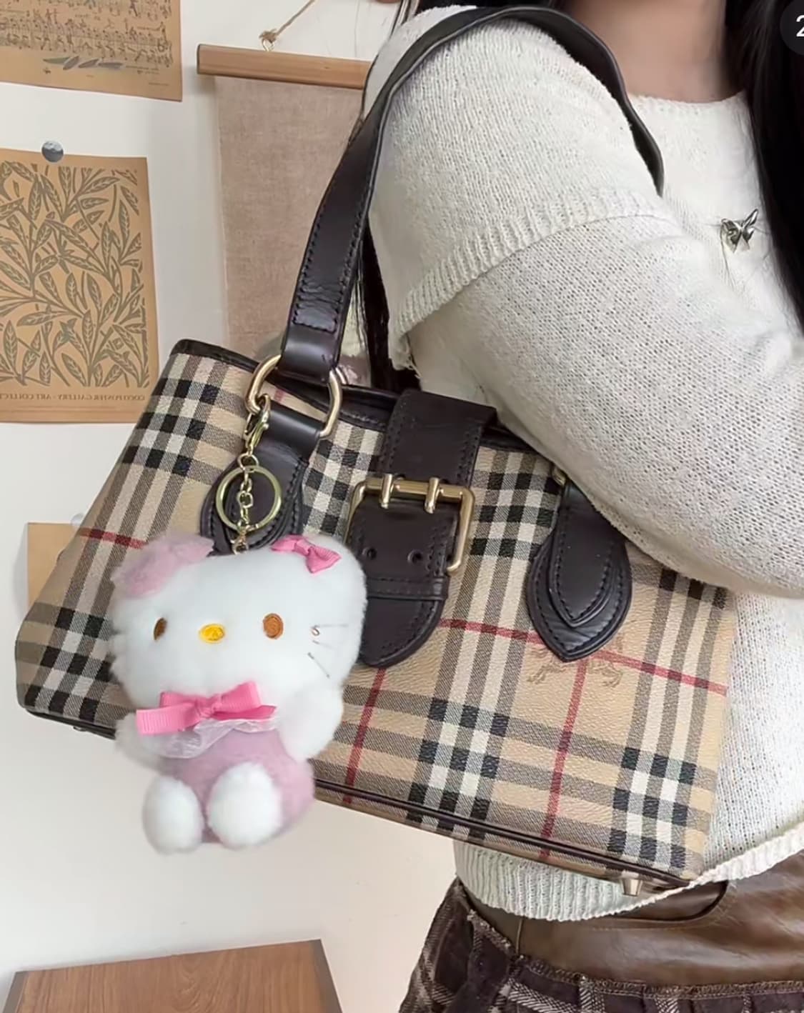 2000s Burberry 버버리 프로섬 클래식 체크 레더 트리밍 토트백 상품이미지2