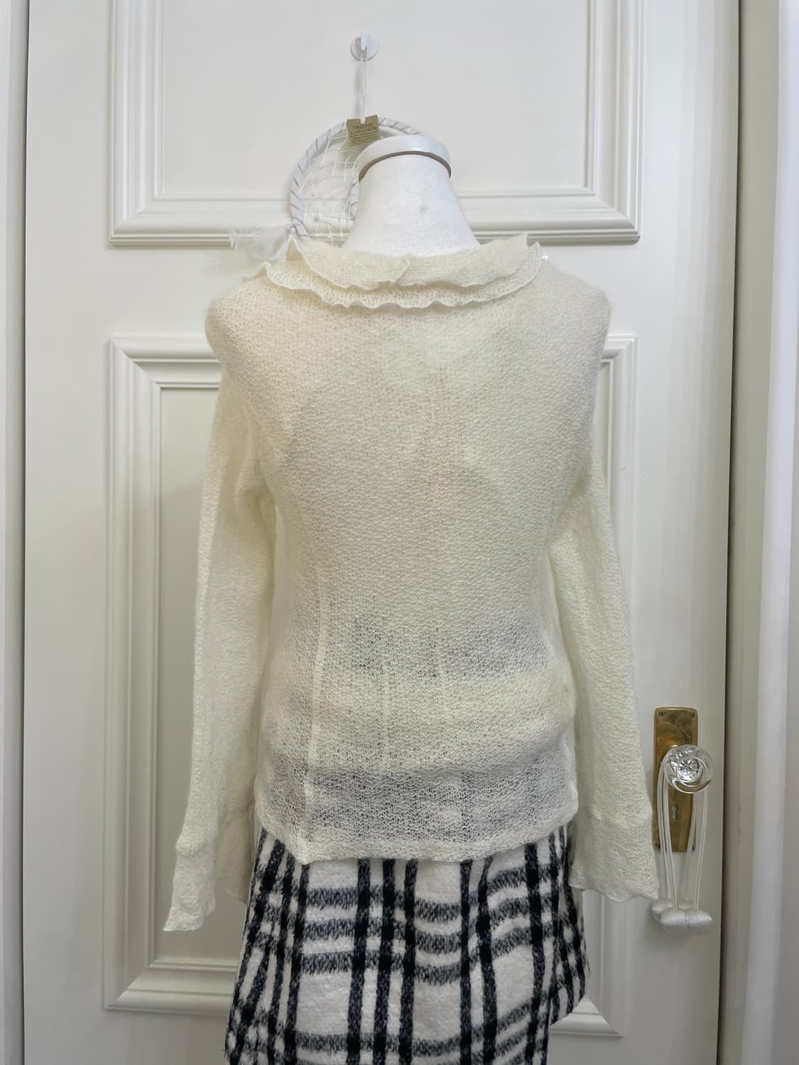 cream ruffle cardigan&crochet lace-up sl 상품이미지4