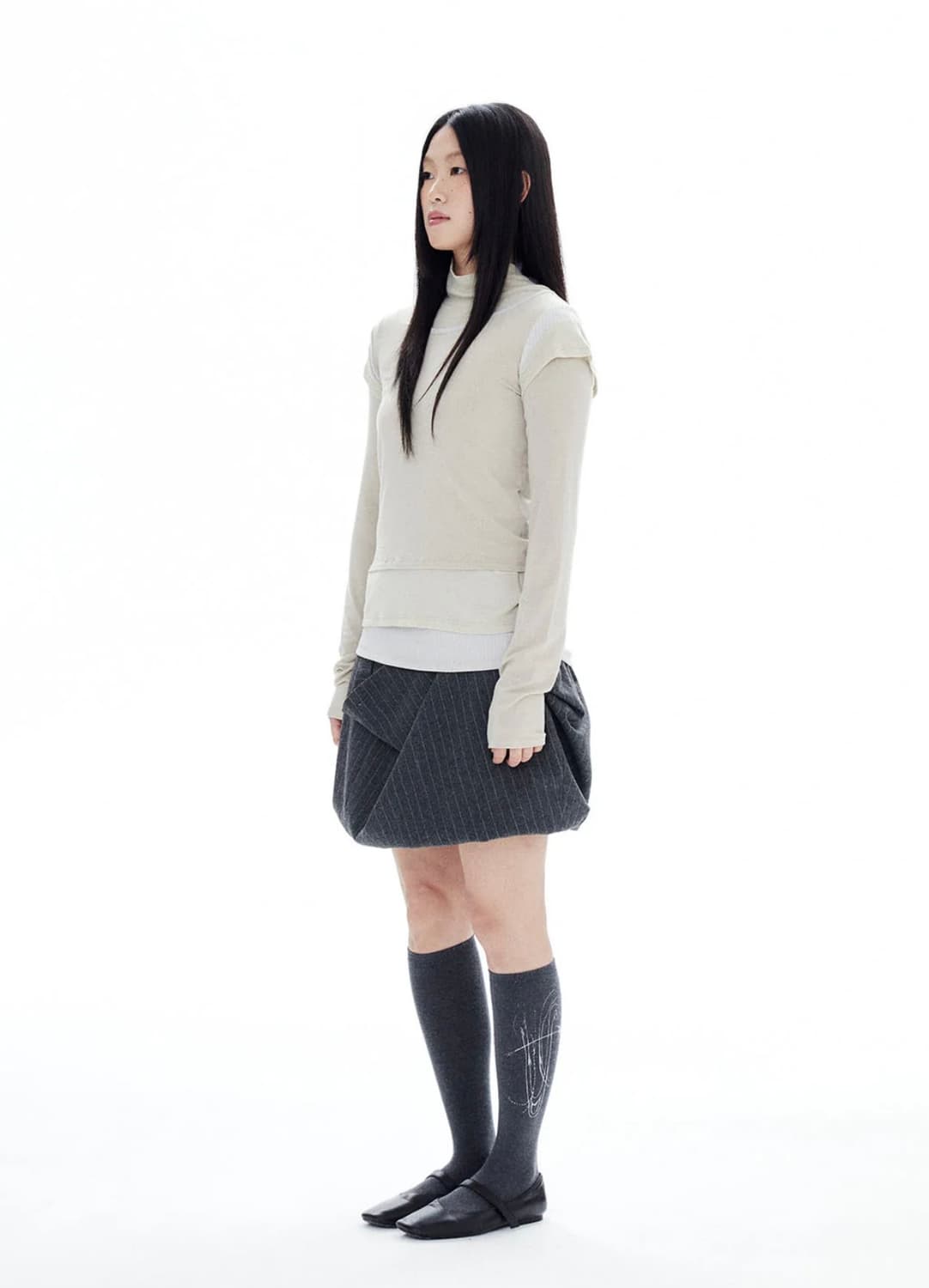 할로미늄 MULTIWAY STRIPED SKIRT GRAY 상품이미지3