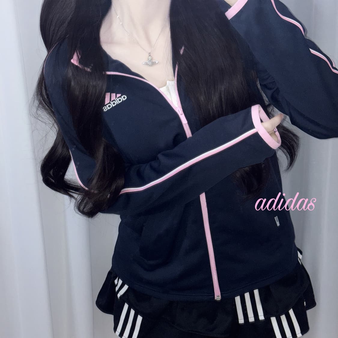 아디다스 대만여주깔 네이비 핑크 트랙탑 져지 m 상품이미지1