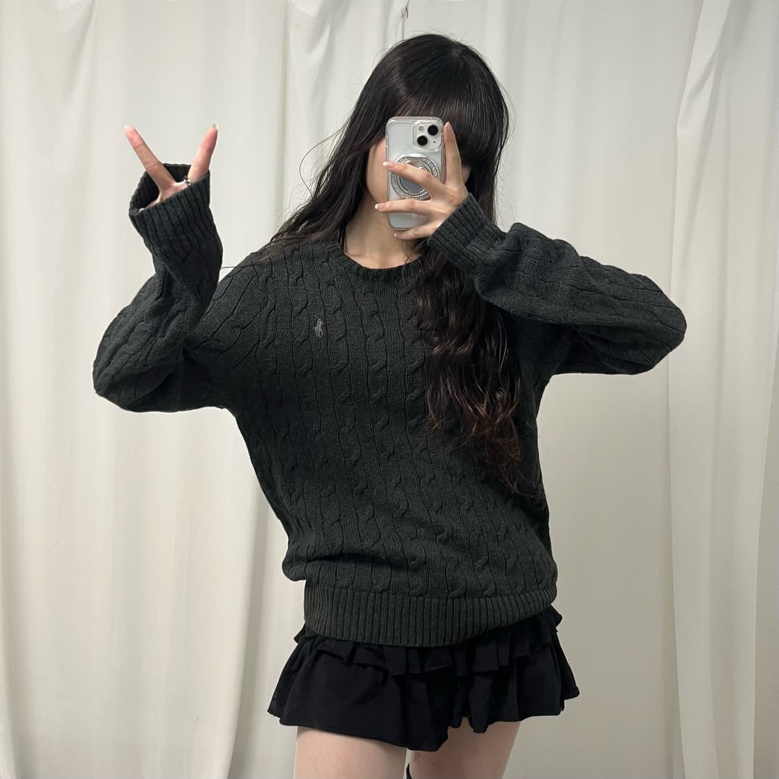 Polo charcoal cable knit 상품이미지2