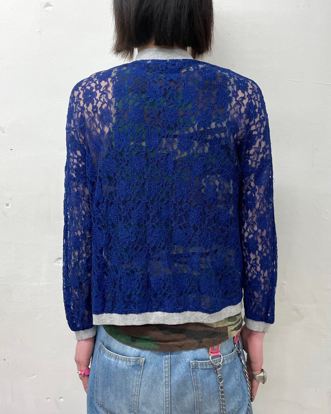 Navy Flower Mesh Big Pocket Zip-Up 상품이미지2