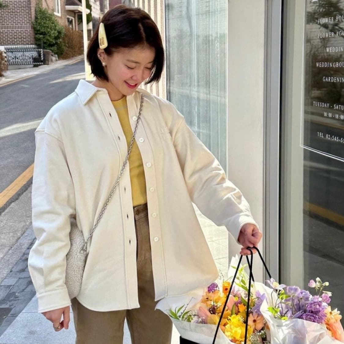 [S+급/오버핏S] 미우미우 자수 로고 오버 코튼 셔츠 상품이미지9