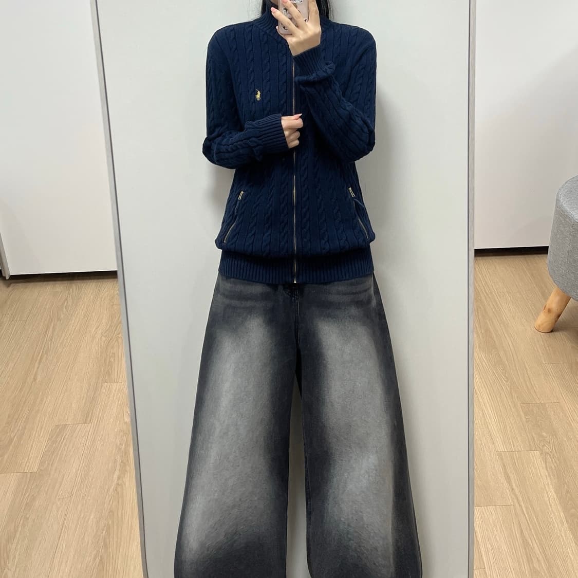 폴로 랄프로렌 골드 포니 네이비 꽈배기 니트 집업 상품이미지1