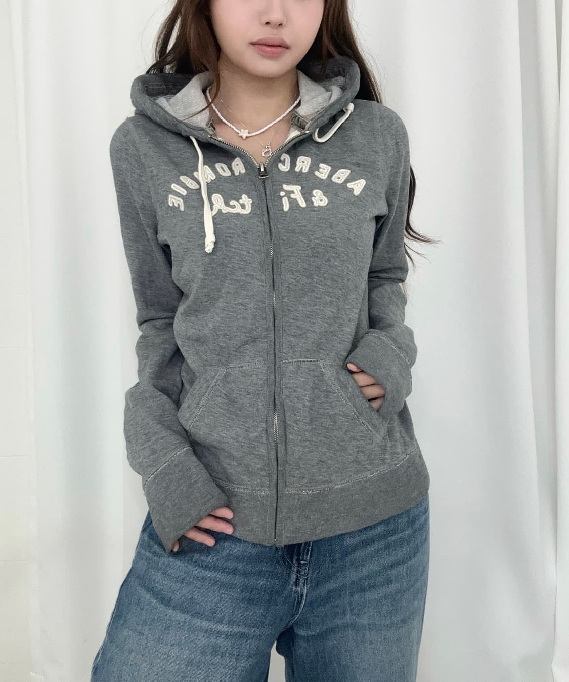 아베크롬비 슬림핏 딱붙 후드집업 그레이 상품이미지1