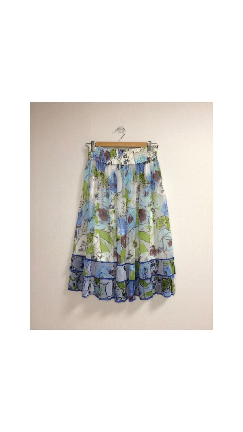 빈티지 플라워 쉬폰 프릴 미디 스커트 상품이미지1