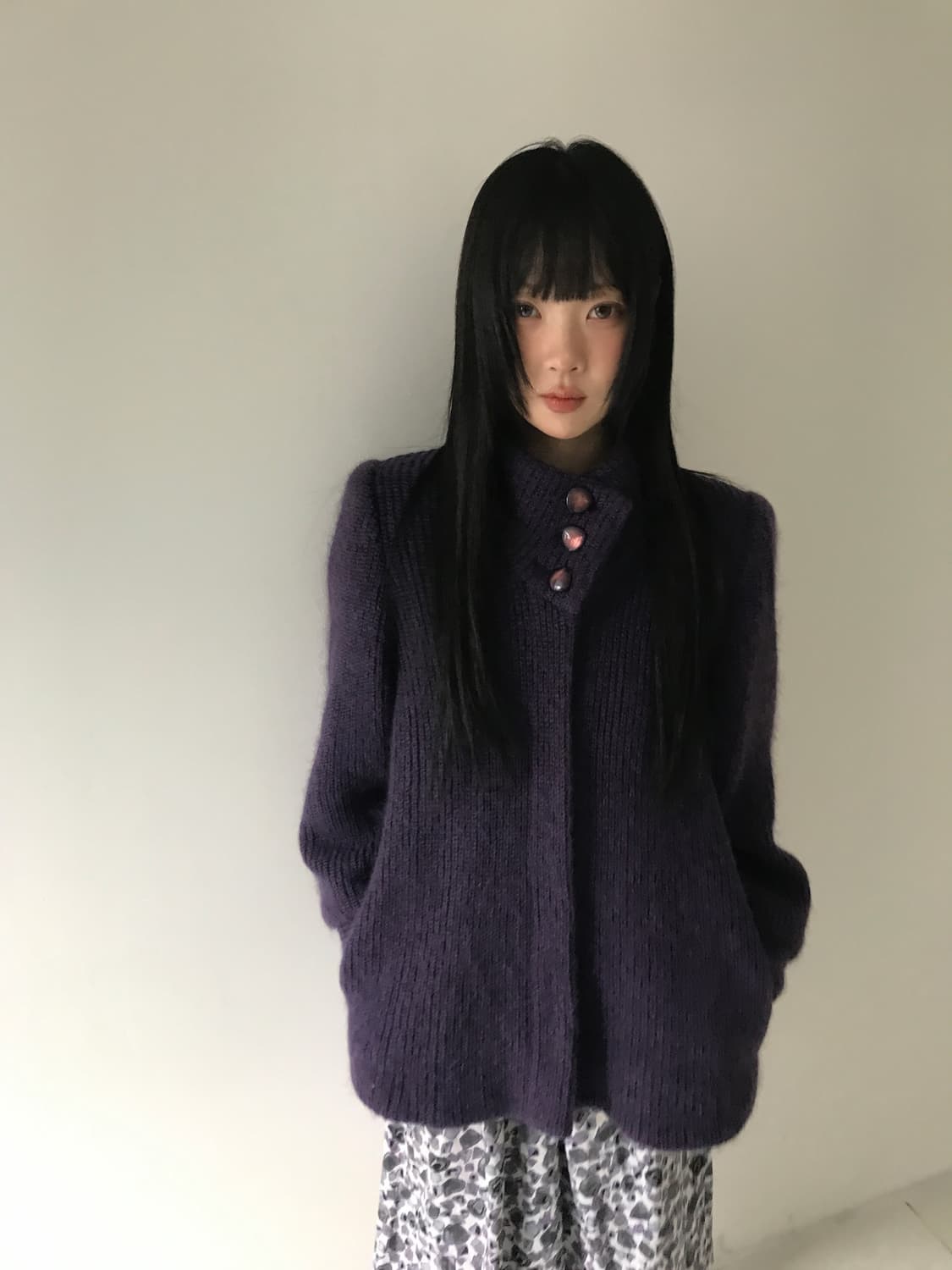 Highneck Button Knit Cardigan 상품이미지6