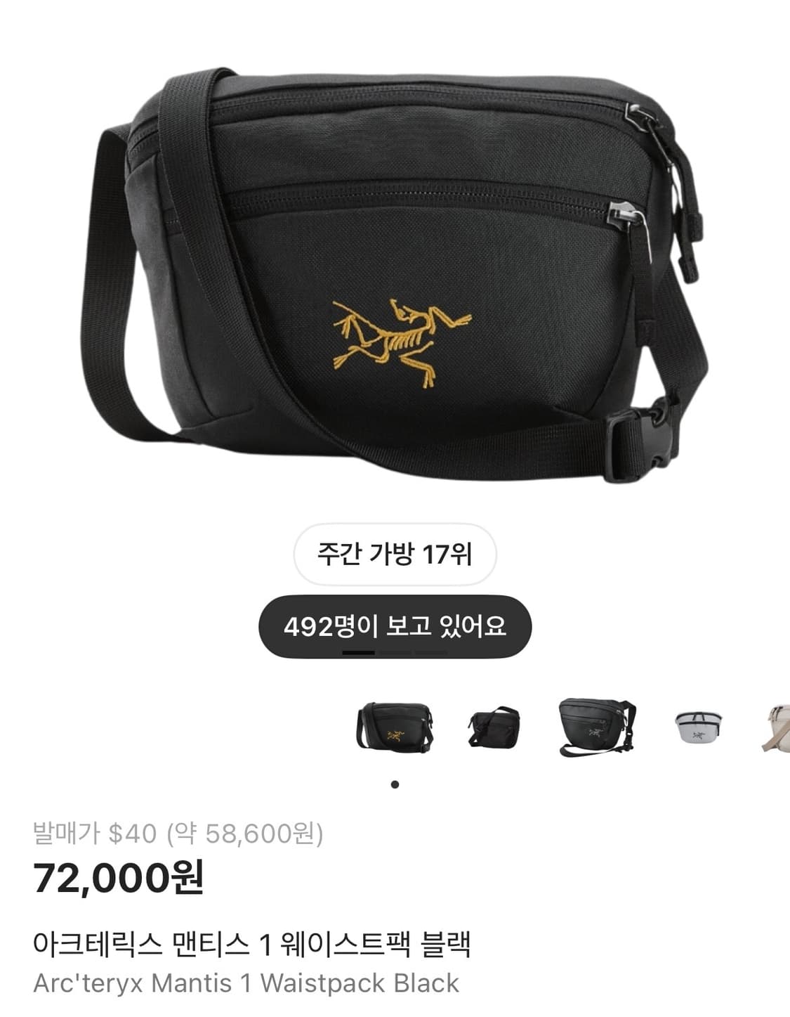 아크테릭스 맨티스 1 웨이스트팩 블랙 상품이미지1