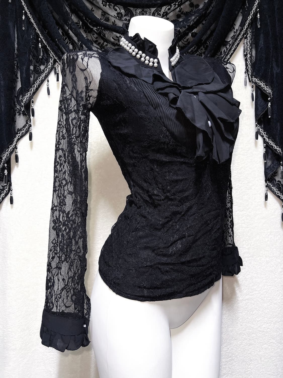 로맨틱고딕 고스로리 펑크 레이스 시스루 블라우스 로걀탑 오네갸루 공겜 상품이미지2