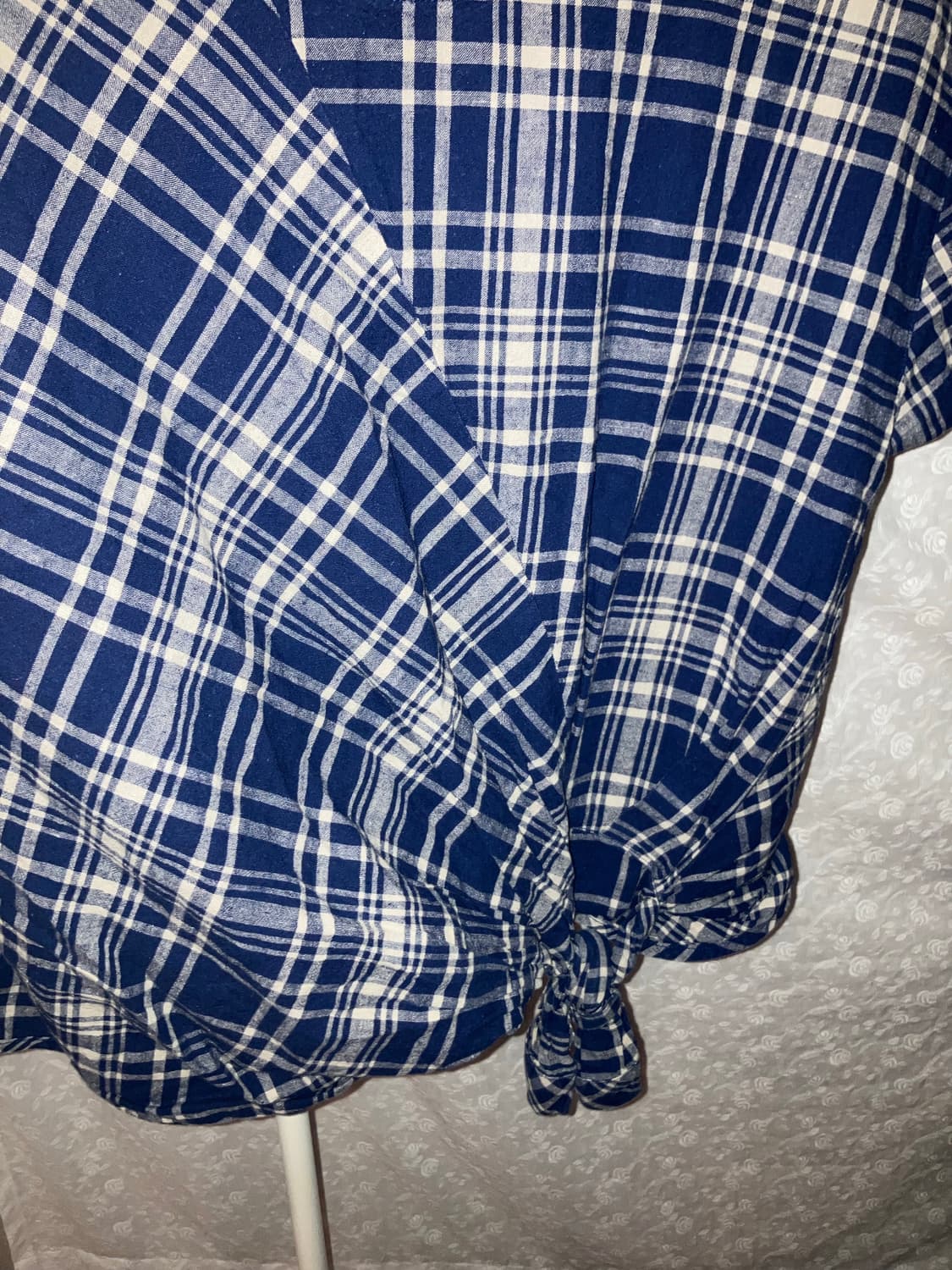 💌 Vintage navy check frill wrap blouse. 상품이미지2