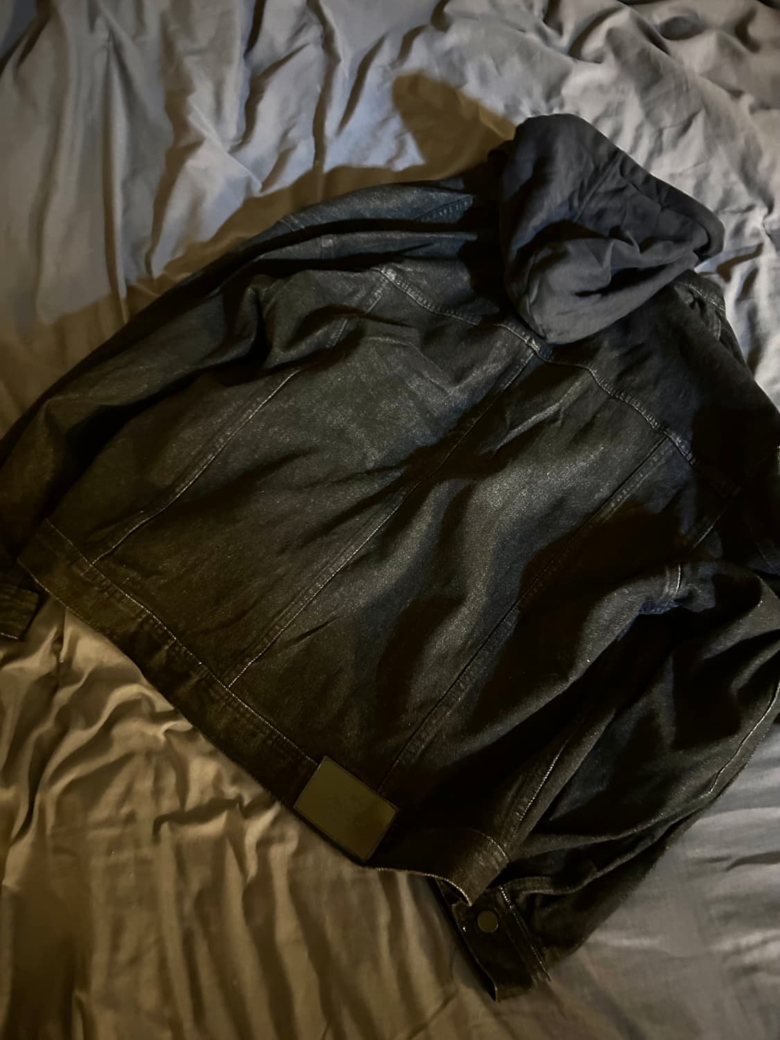 Denim Hoodie Layerd Over Trucker Jacket 상품이미지6
