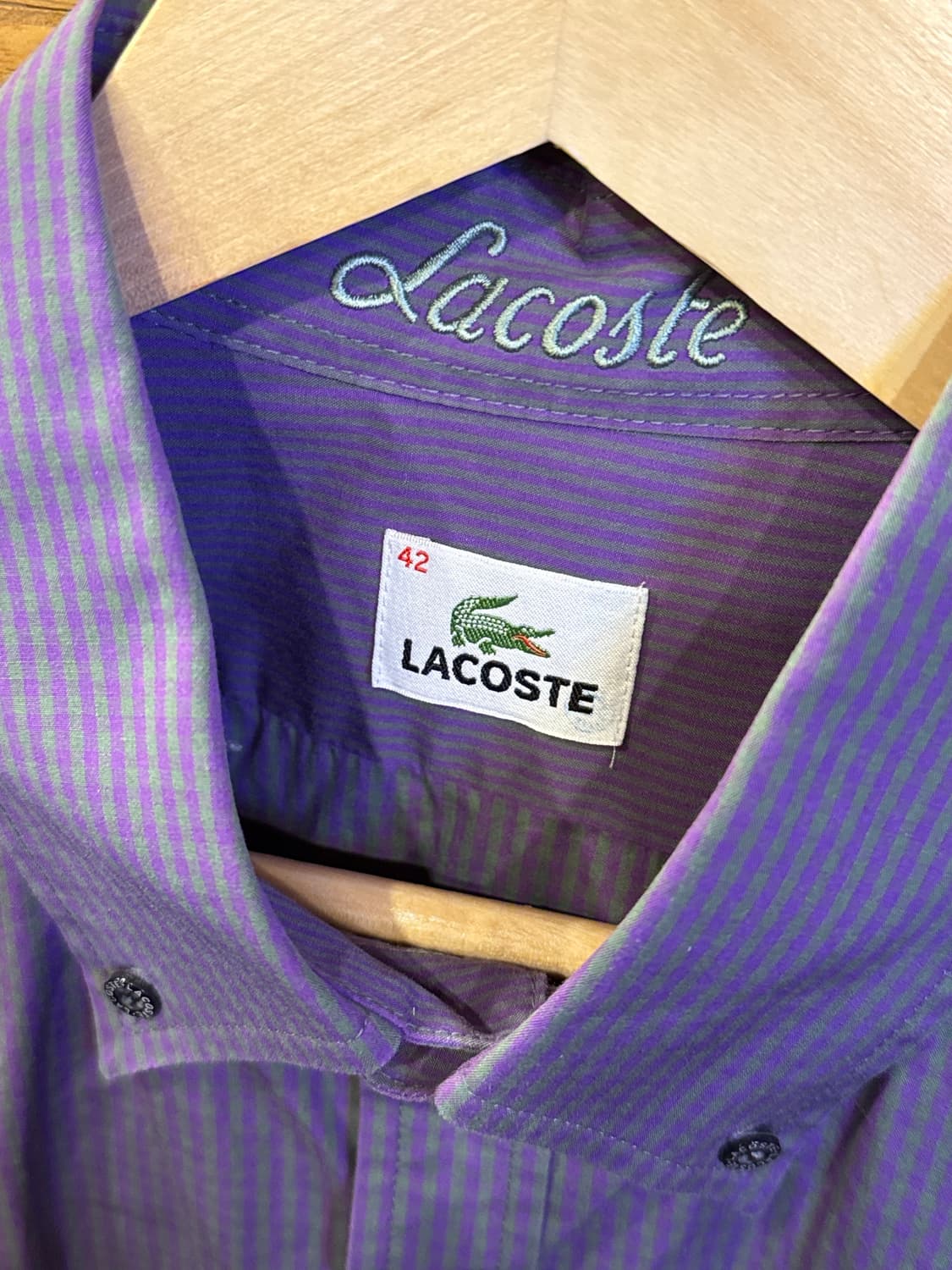 라코스테 그린퍼플 깅엄체크 셔츠 상품이미지2