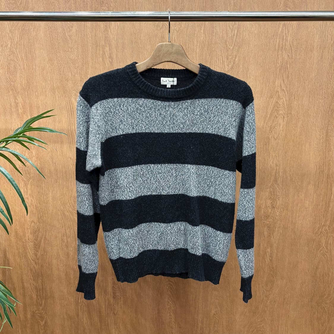 폴스미스 울 블렌드 긴팔 니트 와이드 스트라이프 패턴 디테일 블랙 그레이 상품이미지1