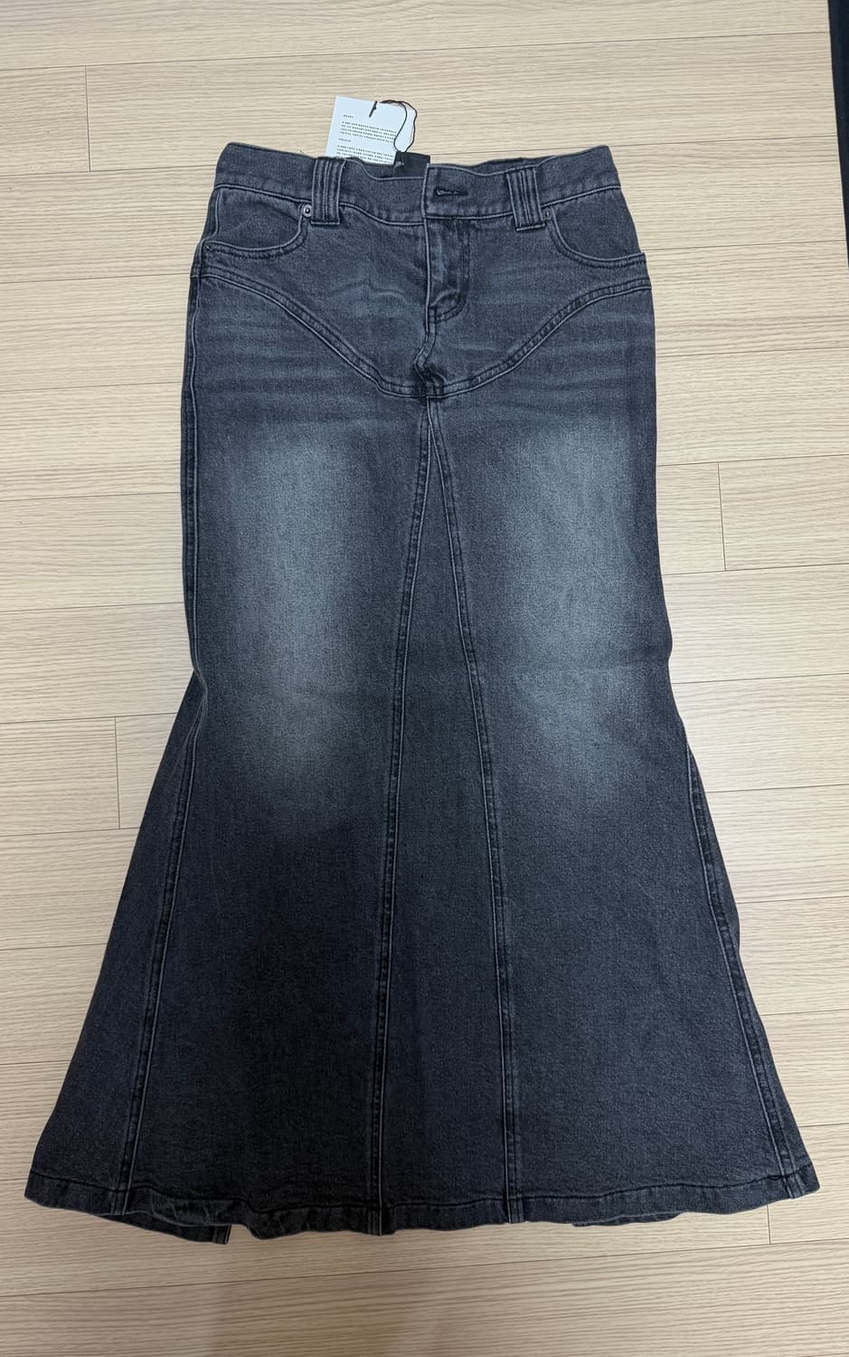 어글리쉐도우 데님 롱 스커트 S, 블랙 상품이미지3