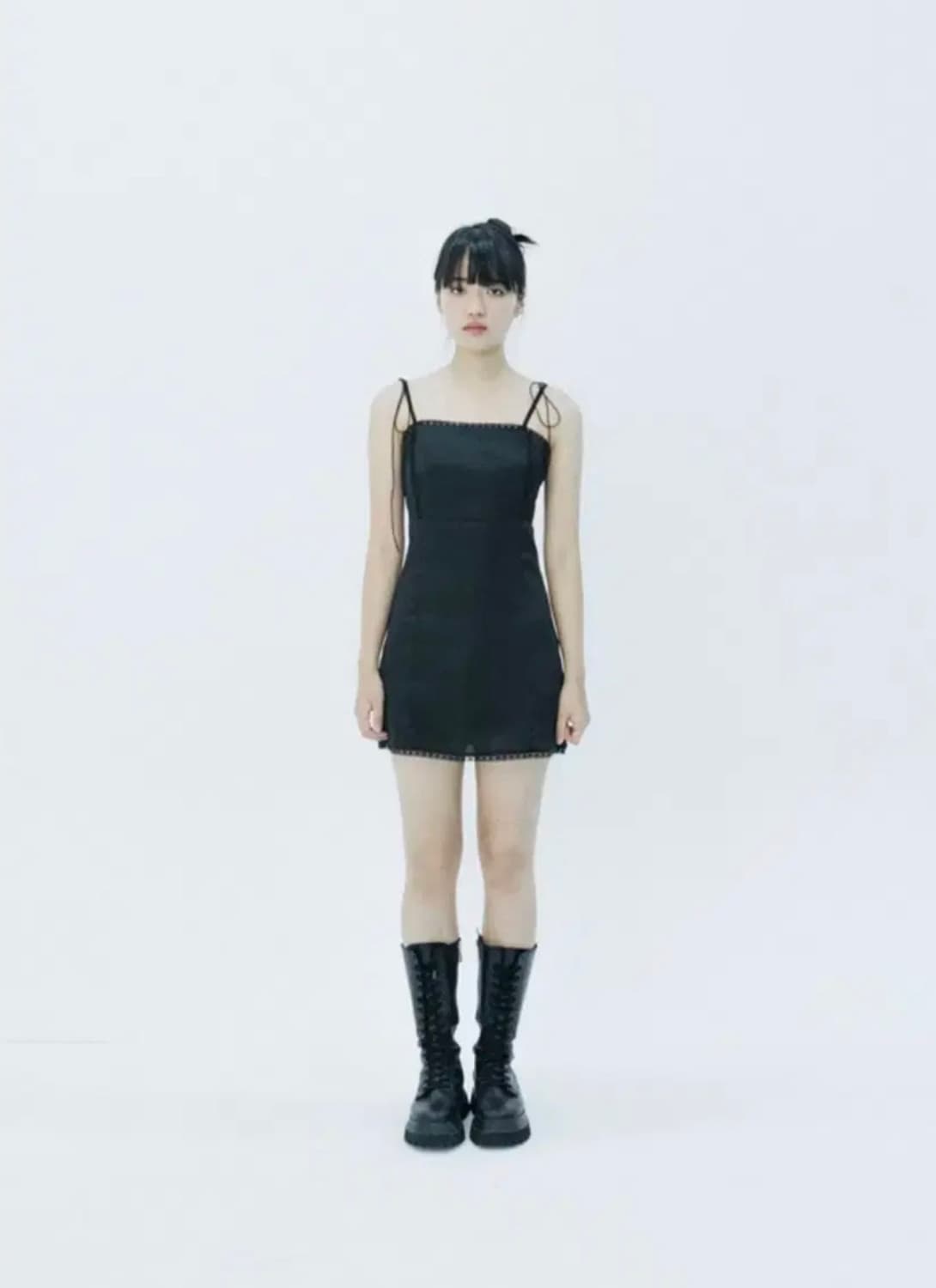 낫유어로즈 블랙 초커 스트링 레이스 홀터넥 슬립 리본 원피스 상품이미지1