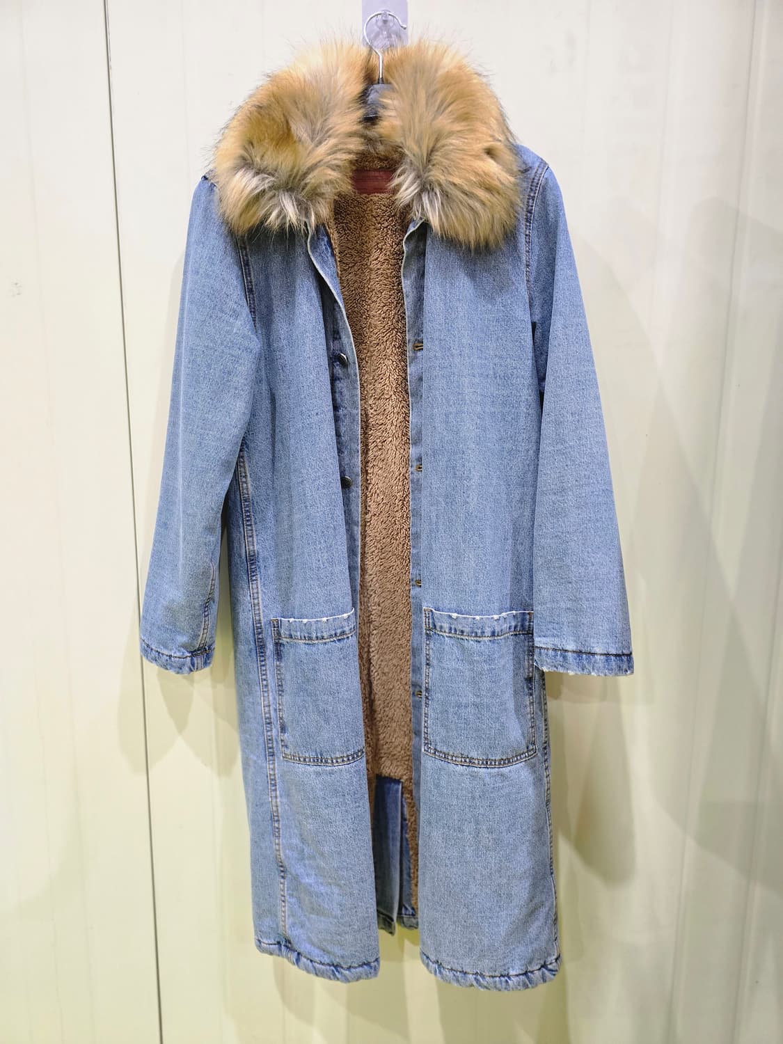 자라 빈티지 퍼 데님 롱 코트 상품이미지1