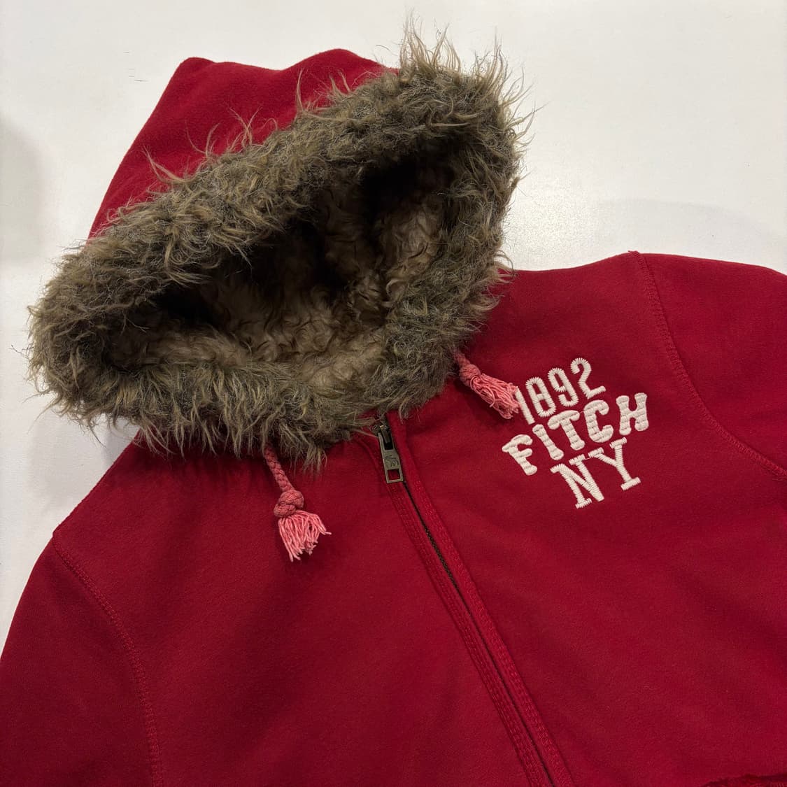 [L] 아베크롬비 빈티지 y2k 레드 퍼 후드 집업 B806 상품이미지3