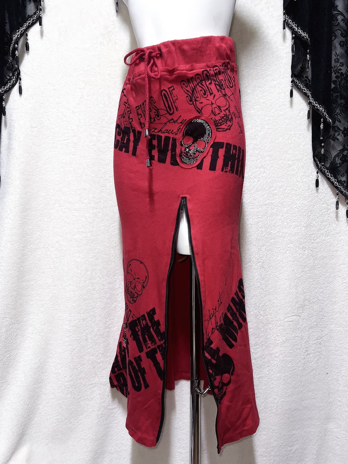 고스트오브할렘 y2k 와투케 고스펑크 스컬 프린팅 지퍼 맥시 롱스커트 상품이미지3