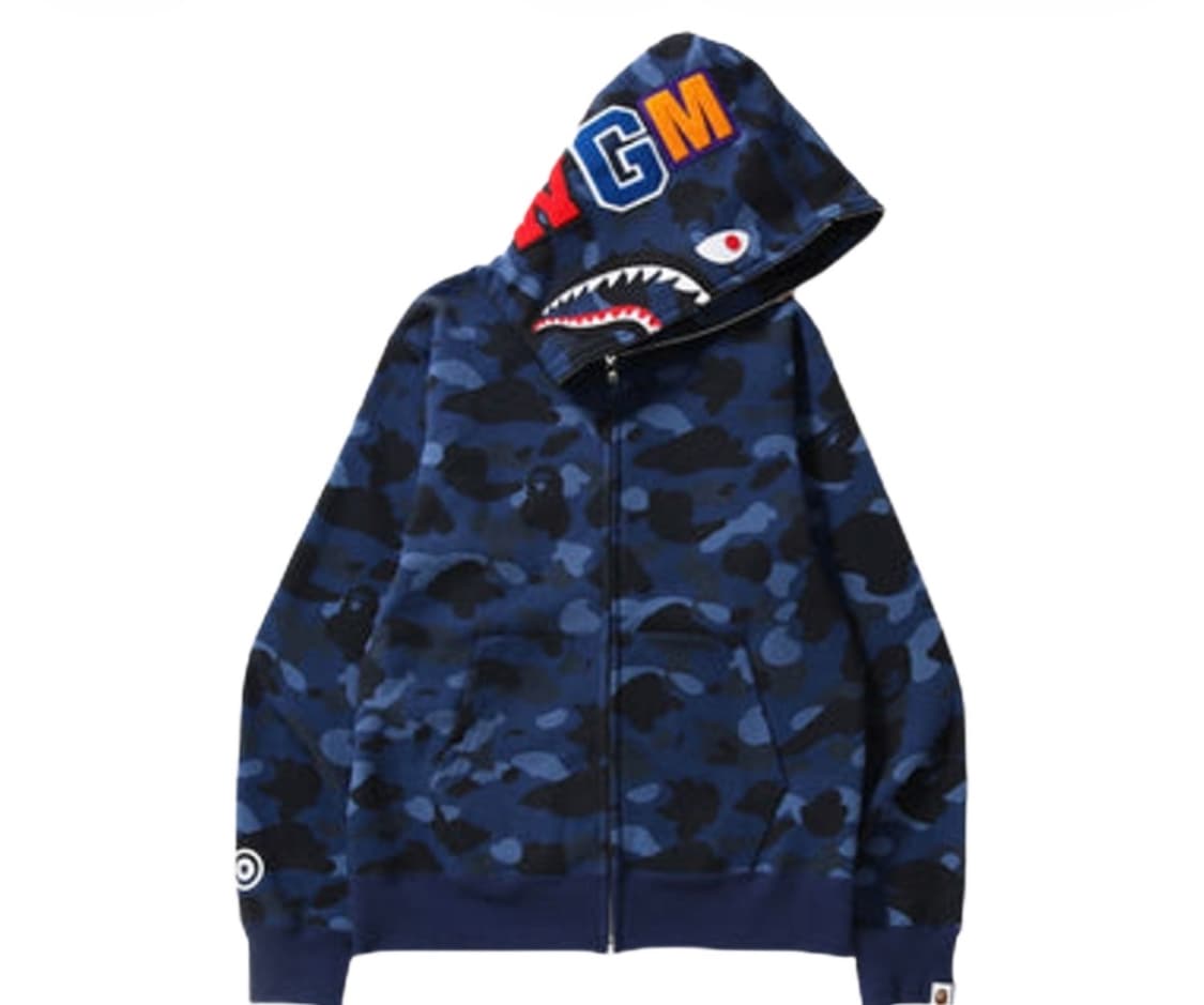 베이프 컬러 카모 샤크 풀 집업 후드 네이비 상품이미지1
