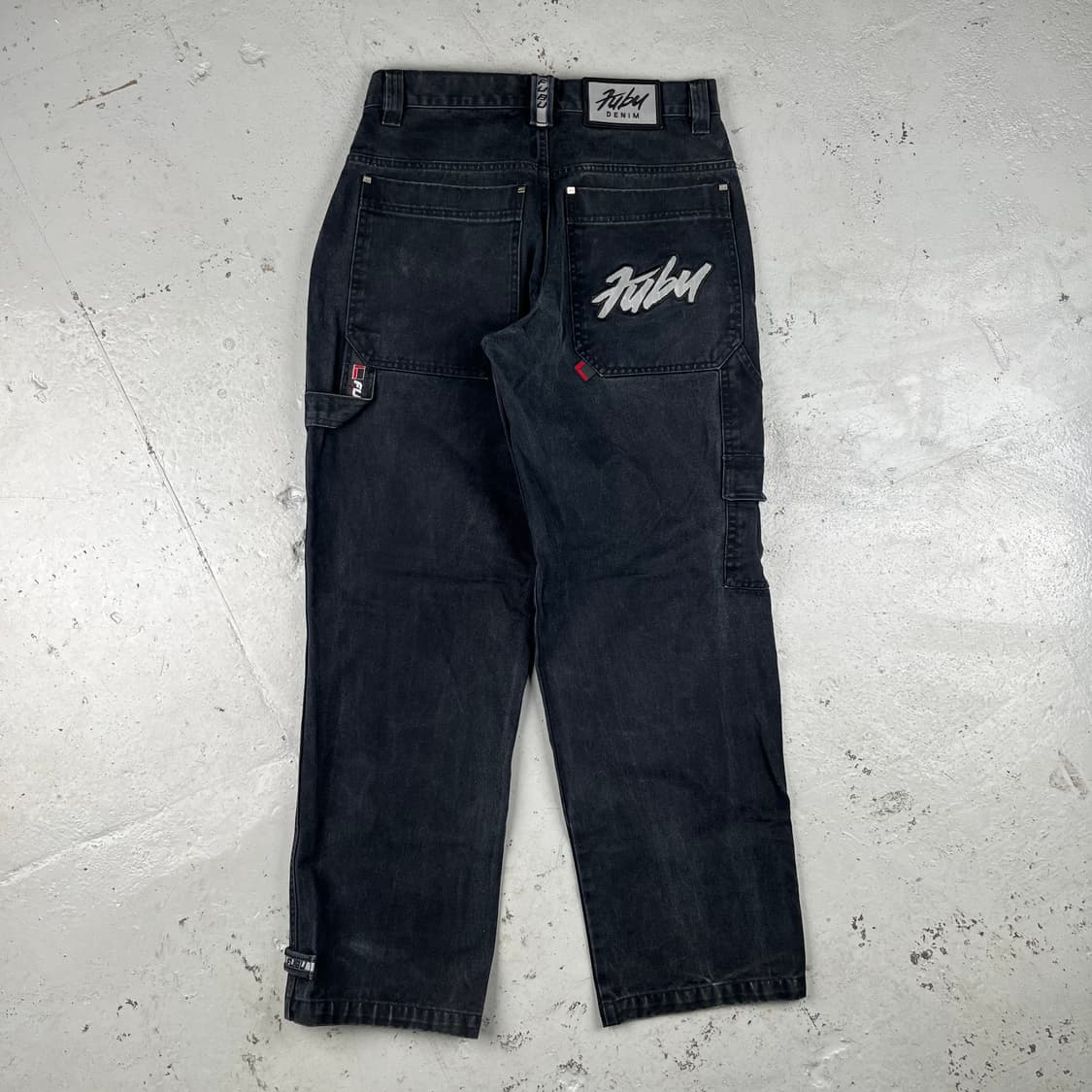 빈티지 Fubu 더 콜렉션 리플렉티브 로고 카펜터 데님 팬츠 블랙 상품이미지3