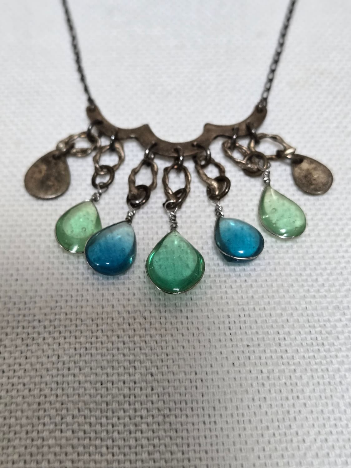 
빈티지 실버 925 이탈리아 드롭 네크리스 그린 블루 글라스 참 상품이미지2