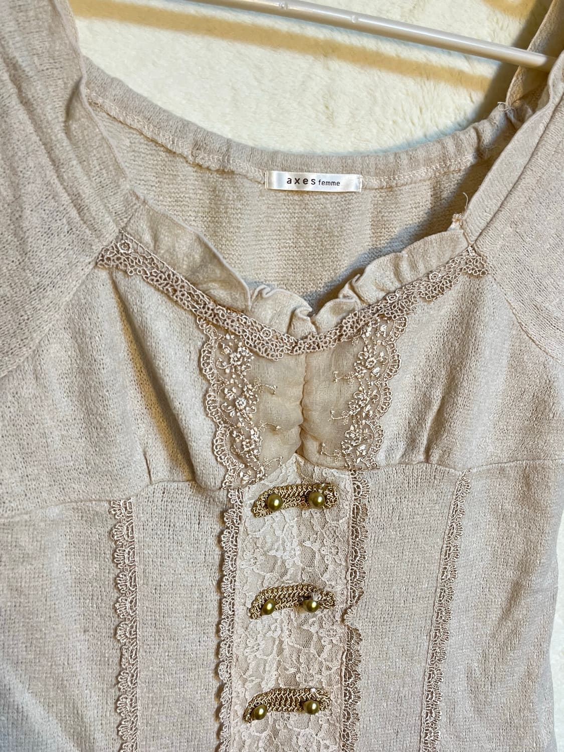 빈티지 엑시즈팜 니트 반팔 티셔츠 레이스 상품이미지3